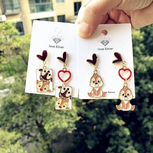 Disney Chip and Dale Metal Dangle Earrings Anime Accessories Women Fashion Cute Ear Pendants Ear Drops Chipmunk Brown