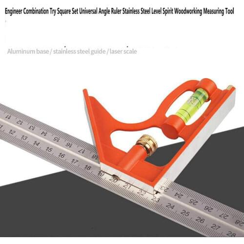 UPDATE 12IN 300mm Combination Try Square Set Stainless Steel Universal Angle Ruler Level Spirit Woodworking Measuring Tool