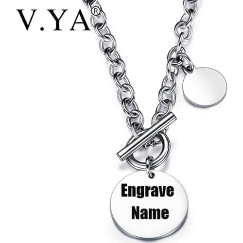 V.YA Fashionable Titanium Steel Pendant Men And Women Necklace Engravable Name Necklace With Personalized Creative OT Buckle