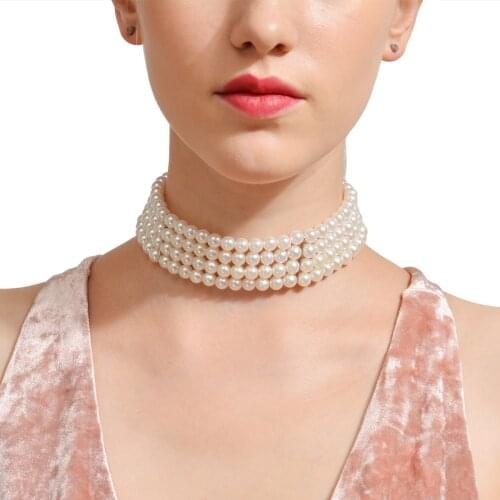 Europe and America new summer fashion simple sexy womens hand-made multi-layer imitation pearl necklace jewelry wholesale