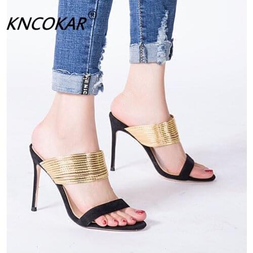 Sexy Fish Mouth High Heel Womens slippers Roman Large Size Metal Personality Suede Slippers Fairy Wind 35-42