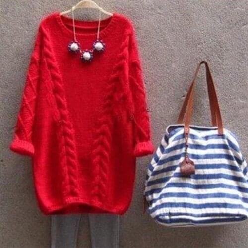 Autumn Winter Large Size Pullovers Sweater 2020 New Womens Casual Loose O-Neck Long Knit Sweater Female Jumper Tops Full W897