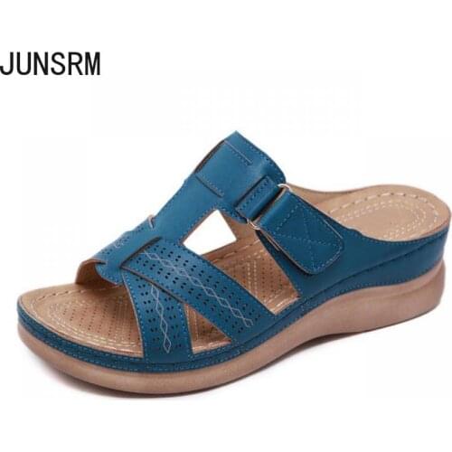 2021 Summer Women Wedge Sandals Premium Orthopedic Open Toe Sandals Vintage Anti-slip Leather Casual Female Platform Retro Shoes