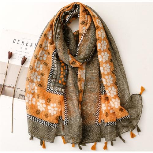 Blue Small Flower Printed Women Viscose Scarves Ladies Autumn Shawls and Wraps High Quality 180x90cm Muslim Hijab Scarves