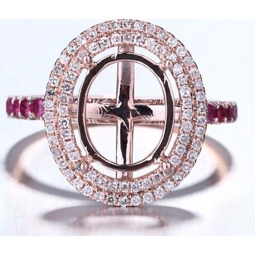 Shruno Solid 10k Rose Gold 0.45ct Natural Diamonds & Genuine Rubies Trendy Jewelry Semi Mount Engagement Wedding Ring Setting