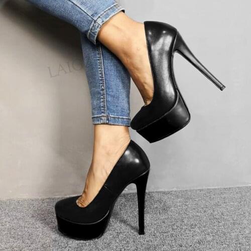 DOBANER Women Platform Pumps Round Toe Patchwork High Heels Female Footwear Party Dress Prom Shoes Woman Big Size 42 44 47 50 52