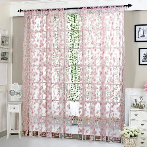 Flowers Tulle For Kitchen Living Room Bedroom Sheer Curtains Home Decoration Window Treatments Voile Panel Drapes tul perdeler