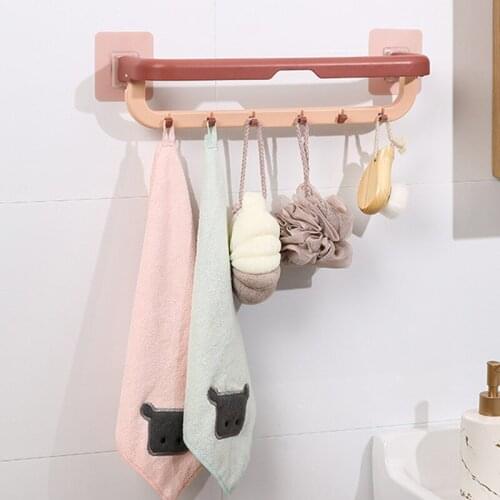 Nordic Style Punch-free Towel Rack Multifunction Hanging Holder Creative Foldable Towel Rag Rack Shelf Hange Bathroom Kitchen