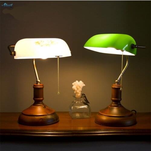 Chinese Retro Vintage Table Lamps Bank Lamp Bedroom Bedside Warm Light Study Office Art Deco Wood Desk Pull Switch Fixtures