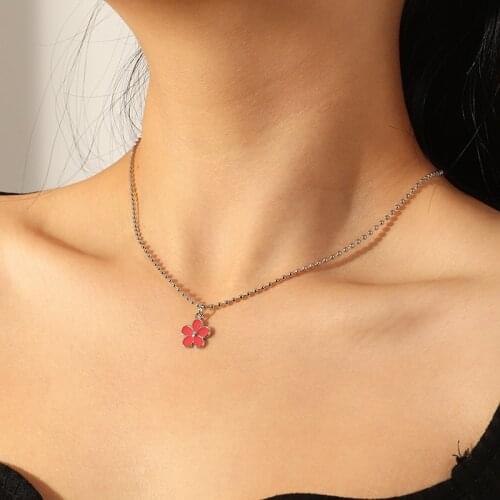 Jewelry for Women Necklace womens neck pendants Creative round bead chain of clavicle female cute soft of drip flower necklace