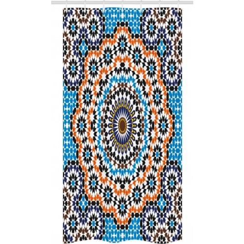 Mosaic Grid Mandala Shower Curtain Set Moroccan Tile Floral Waterproof Fabric Narrow Bath Curtain Bathroom Decor with Hooks