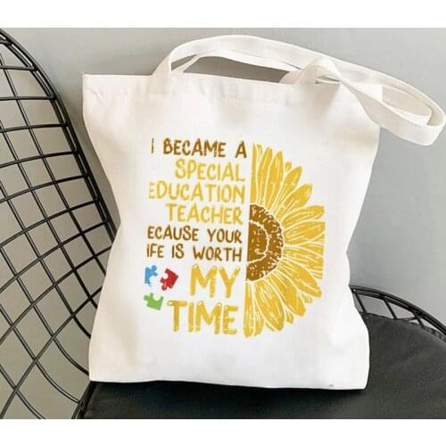 Supplier Education Teacher Sunflower Printed Tote Bag women Harajuku handbag girl Shoulder shopping bag Lady gift Canvas Bag