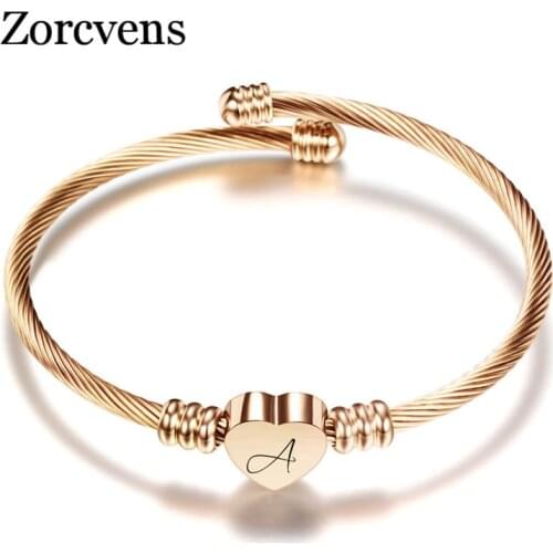 ZORCVENS New Fashion Punk Charm Bracelets Bangles High Quality Rose Gold Color Stainless Steel Letter Heart Bangles for Women