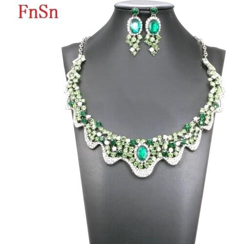 Fnsn Hot New Necklace Sets High Quality Crystal Choker Jewelry Set Colorful Rhinestone Wedding Gift Women Brides Prom Party S169