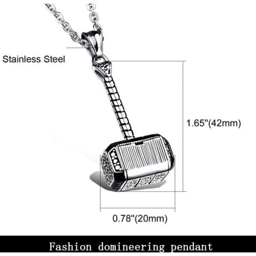 2020 men Fashion Movies Thor Hammer Necklace Pendant stainless steel Male accessories wholesale Hip hop Punk pride Delicate