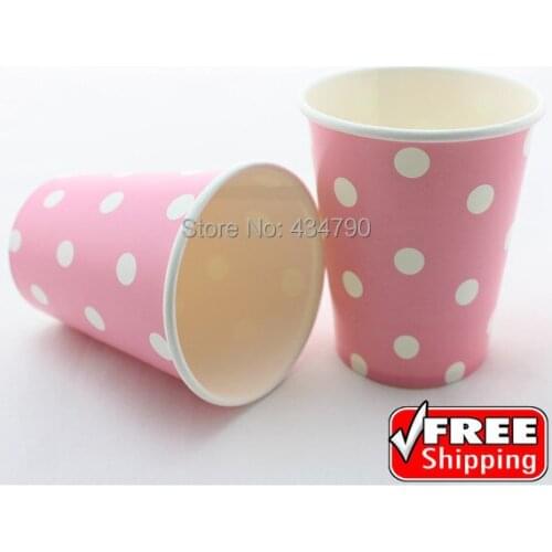 60pcs 9OZ Baby Pink Party Paper Cups White Polka Dot,Drinking Wedding Birthday Tableware Partyware Paperware-Choose Your Colors