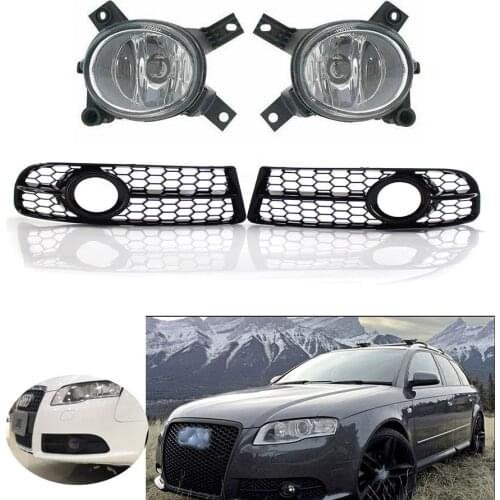 Car Fog Light + Fog Lamp Grille Fit For Audi A4 B7 / S4 / A4 S-Line 2005-2008