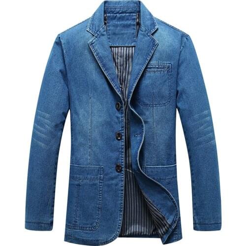 4XL Mens Denim Blazer Men Fashion Cotton Vintage Suit Outerwear Male Blue Coat Denim Jacket Men Slim Fit Jeans Denim Blazers Top