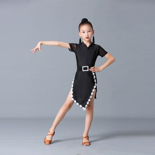 Children Latin Dance Dress 2020 Black Dance Split Dress Fringed Tango Salsa Ballroom Kids Dresses For Girls Costume Competition