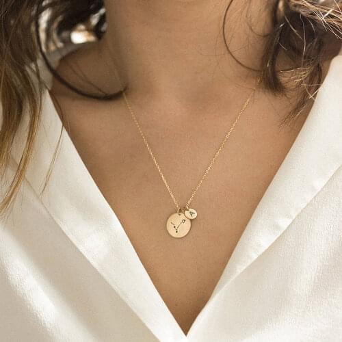 Ladies Necklace Engraved Twelve Constellations Starry sky map Round Pendant Custom Initials Charm Stainless Steel Jewelry