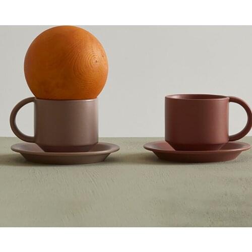 Nordic velvet texture ceramic coffee cup with tray Morandi color Italian concentrated breakfast small latte cappuccino cup 200ml