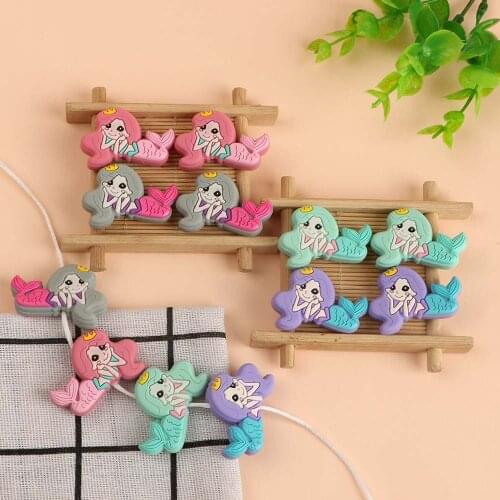 Kovict 10pc/Lot Mini New Mermaid Silicone Beads Baby Dummy Cartoon Pacifier Toy Accessories