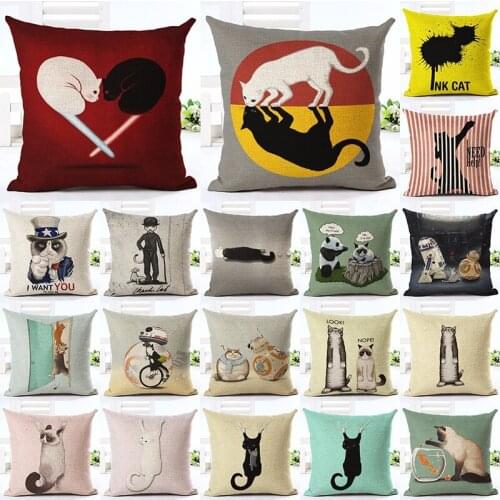 Cartoon Style lovely Cat Throw Pillow Cushion Cover Home Decor Printed Cotton Linen Home Decor Pillow case Almofadas Cojines
