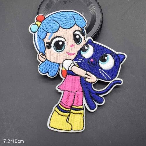 Cartoon Lovely Girl With Cat Iron On Embroidered Clothes Patches For Clothing Wonderful Wishes Garment Wholesale