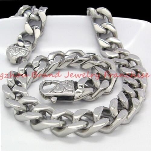 60cm long 13mm High Quality Male Jewelry 316L Stainless Steel Silver Color Curb Cuban Chain Mens Boys Necklace HOT Quality