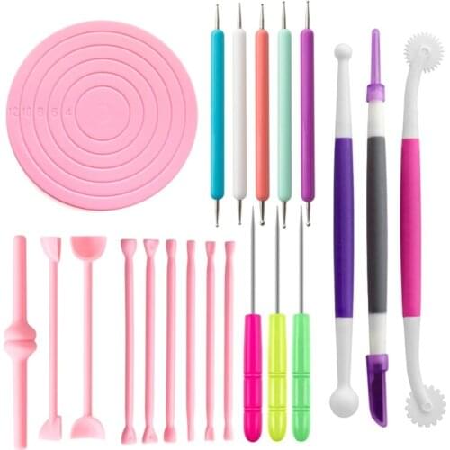 21 Pcs Pottery Clay Sculpting Tools Set Modeling Silicone Round Mat Sculpting