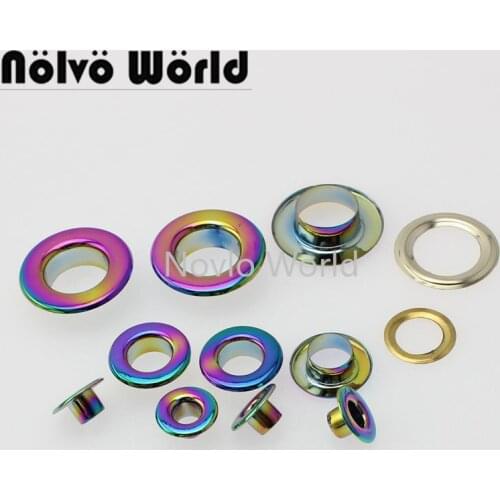 Nolvo World 20-100pcs 6 size 4.5-5-8-10-12-12.5mm rainbow COPPER Material light weight fastern round eyelets shoes grommets