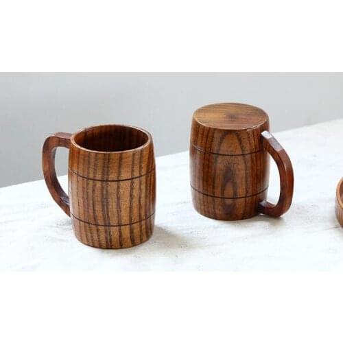 New Eco-friendly 400ml Classical Wooden Beer Tea Coffee Cup Mug Water Bottle Heatproof Home Office Party Drinkware