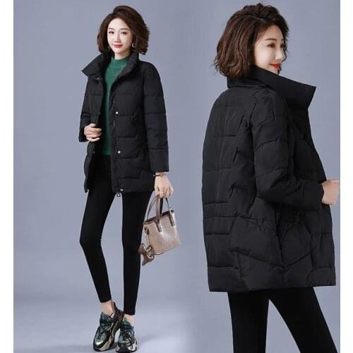 Mother Clothing Winter Down Cotton Jackets Women Long Warm Cotton-Padded Coats Winter Casual Loose Cotton Parka Coat Black/Green