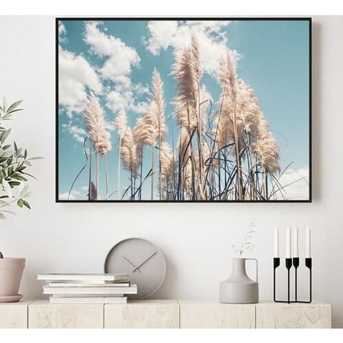 Pampas Grass Wall Art Print Canvas Painting Bohemia Pastel Colors Plants Print Posters and Picture for Living Room Home Decor