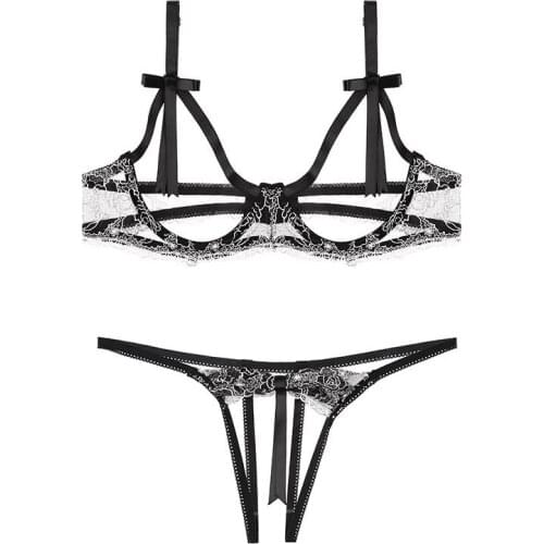 Sexy Lingerie Hot Embroidery Push Up Sexy Open Bra + Open Crotch Sexy Panties Hollow Out Womens Underwear Sexo Babydoll Chemise