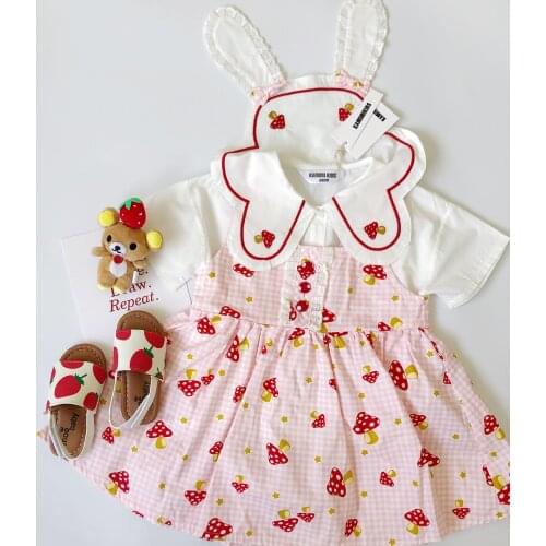 Tonytaobaby New Style Summer Cute Mushroom Plaid Baby GIRLS Children Wear Two-Piece Dress