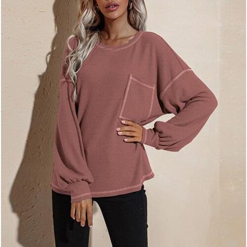 Comfy Popular Solid Color Knitted Sweater Autumn Knitted Top Loose for School