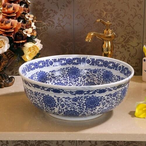 Chinese Conventional Tangled Branch Lotus Pattern Decorative Wash Basin