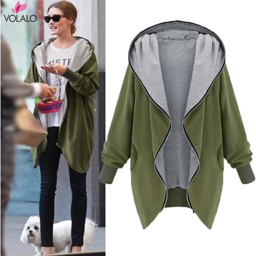 VOLALO 2 Color Woman Hooded Feminino Knitted Hoodies Women Winter Coat Oversized Outerwear Sueter Mujer Army Green Ladies Jumper