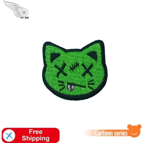 Dizzy Green Cat Cartoon Animal Embroidery Iron on or Sew on for Clothing DIY Patch Cute Accessories Hat T-Shirt Hot Sale Patches