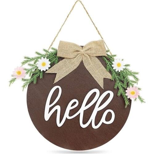 Hello Sign Front Door Decor Rustic Wooden Hanging Sign for Front Porch Wreaths Welcome Sign for Farmhouse Porch