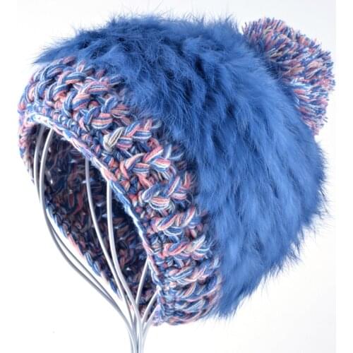 Fashion winter hats for women Noble and elegant hat Rabbit Fur weave beanie Knitting wool Real Fur Casual cute gorros girls cap