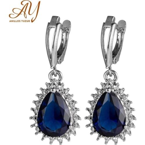 Anillos Yuzuk Water Drop Blue CZ Stone 925 Sterling Silver Drop Earring For Woman Girls Valentines Day Wholesale
