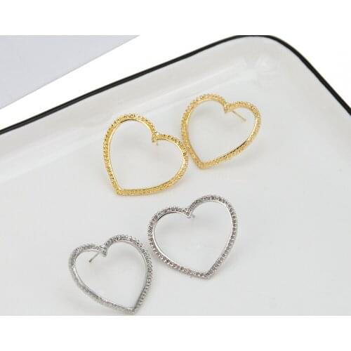 New Jewelry Gold Silver Color Metal Love Heart Stud Earrings For Women Charm Statement Earring Party Jewelry Pendientes Mujer