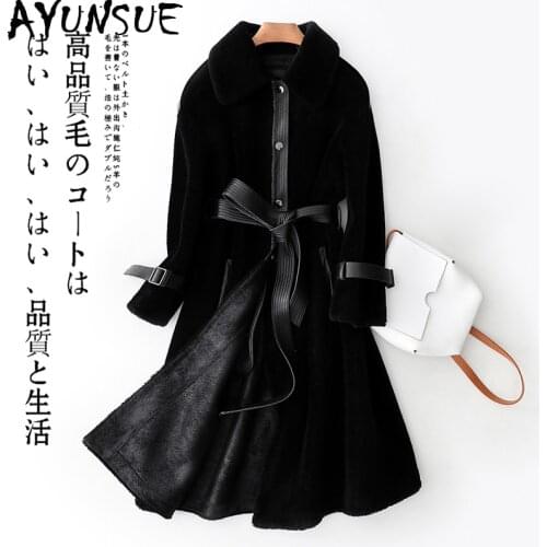 AYUNSU 2020 Real Fur Coat Women Long 100% Wool Jacket Autumn Winter Elegant Coats and Jackets Women Manteau Femme Y556 KJ2400