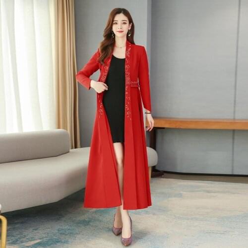 Womens spring and autumn winter new Korean slim long embroidered dress hf9816