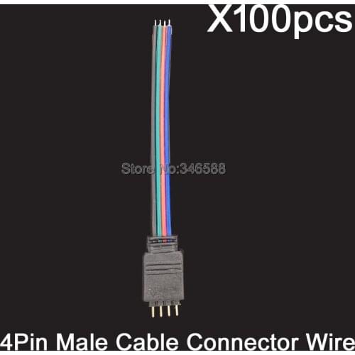 100PCS 4-pin 4Pins RGB Male Cable Connector with 10cm Wire - Quick Jumper Cord for RGB LED Strip Lights/RGB LED Controller