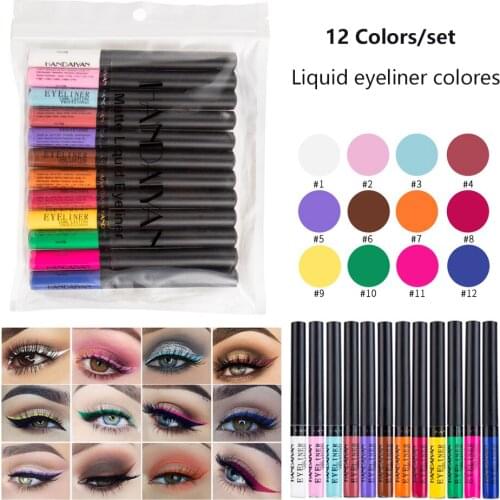 12 Colors/Set Eyeliner Colores Eye Liner Pencil Couleur Waterproof Liquid White Brown Water Activated Eyeliner Color Pen Makeup