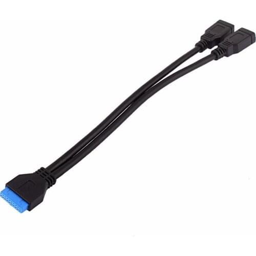 2 Port 25cm USB 3.0 Type A Female to Motherboard Header 20-Pin Cable Adapter NEW