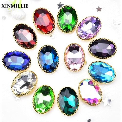 20pcs/Lot Crystal Button 13*18mm Oval Glass Rhinestones with Gold Base Lacy Claw for Wedding Garment Decoration
